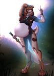 ajna anthro belly big_belly big_breasts breasts canid canine canis clothing domestic_dog female furry genitals hi_res magic_user mammal maternity melee_weapon pinup pose pregnant pregnant_anthro pregnant_female pussy sword translucent translucent_clothing weapon