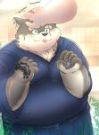 anthro asian_clothing blep canid canine canis clothing domestic_dog duo east_asian_clothing eyebrows fur grey_body grey_fur human japanese_clothing kimono lifewonders male mammal moritaka_(tas) natsonano petting scar smile thick_eyebrows tokyo_afterschool_summoners tongue tongue_out