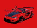  absurdres bride_(brand) car convertible cybernipper highres motor_vehicle nissan nissan_s15_silvia nissan_silvia no_humans original red_background red_theme scissor_doors spoiler_(automobile) twitter_username vehicle_focus web_address 