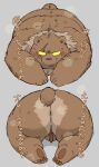 2024 absurd_res anthro anus backsack balls bear big_butt blush bodily_fluids brown_body brown_fur butt fur gayousi7 genitals hi_res japanese_text kemono male mammal musk overweight overweight_male simple_background solo sweat text