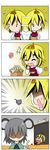  /\/\/\ 2girls 4koma absurdres anger_vein animal_ears black_hair blonde_hair bound capelet carrying chibi comic dango dowsing_rod drooling flying_sweatdrops food gradient gradient_background grey_hair hair_ornament highres jewelry mouse mouse_ears multicolored_hair multiple_girls nazrin o_o pendant rakugaki-biyori silent_comic snapping_fingers solid_circle_eyes surprised sweat tearing_up tied_up toramaru_shou touhou translated two-tone_hair wagashi 