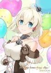  1girl absurdres ahoge anchor_symbol azur_lane balloon bare_shoulders birthday blonde_hair blue_eyes braid breasts brown_capelet brown_gloves capelet closed_mouth collarbone commentary_request dated fringe_trim gloves hair_between_eyes heart_balloon highres holding holding_balloon large_breasts looking_at_viewer oklahoma_(azur_lane) oklahoma_(retrofit)_(azur_lane) rakuza_(ziware30) short_hair side_braid sidelocks smile smokestack_hair_ornament solo standing upper_body 
