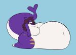 anthro belly big_belly big_breasts breasts eyelashes female fish hair hi_res huge_belly hyper hyper_belly lua_(switchywitch) mammal marine navel nude one_eye_closed overweight overweight_female paws purple_body shark simple_background smile solo swallowpancakes tail thick_tail thick_thighs wink