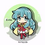  1girl aqua_eyes aqua_hair armor artist_name boots bracelet breastplate cape character_name chibi chibi_only closed_mouth earrings eirika_(fire_emblem) fire_emblem fire_emblem:_the_sacred_stones full_body jewelry kiritaki long_hair looking_at_viewer pauldrons red_footwear red_shirt shirt shoulder_armor sidelocks skirt smile solo thigh_boots white_skirt 