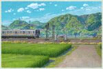  artist_name blue_sky bush cloud commentary_request day east_japan_railway_company field forest grass hill house mountain mugumo_24k nature no_humans original outdoors overhead_line power_lines revision road scenery signature sky tochigi_prefecture train transmission_tower utility_pole village 