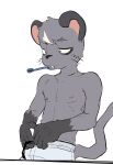 ahseo anthro brush clothed clothing gelato_(latotabo) hi_res male mammal murid murine rat rodent simple_background solo toothbrush toothbrush_in_mouth topless topless_male whiskers white_background
