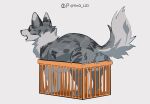 absurd_res ambiguous_gender anus basket canid canine container eyes_closed feral fur grey_background grey_body grey_fur hi_res mammal open_mouth pink_nose simple_background solo x_anus yinglizi_(artist)