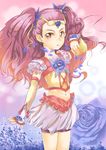  arm_warmers bike_shorts blue_flower blue_rose dress earrings flower gloves hair_flower hair_ornament highres jewelry long_hair looking_at_viewer magical_girl midriff milk_(yes!_precure_5) milky_rose mimino_kurumi navel petals pink_eyes precure purple_flower purple_hair purple_rose purple_shorts ribbon rose sapphire_satou shorts shorts_under_skirt solo tiara two_side_up yes!_precure_5 yes!_precure_5_gogo! 