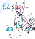 ambiguous_gender anthro bovid caprine cgihd clothing error error-z giggle giggling glitch goat group hand_on_chin hand_on_hip htjz-jhon lagomorph leo_the_slime_(w.f-7) leporid male mammal martin_(w.m-0) mask mask_off neutral_expression question_mark rabbit slime trio