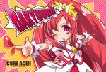  character_name chibi copyright_name cure_ace dokidoki!_precure hair_ribbon heart jewelry katsuma_rei lipstick madoka_aguri magical_girl makeup necklace one_eye_closed open_mouth ponytail precure red_eyes red_hair ribbon solo 