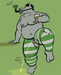 alcohol animated anthro asinus balls beer belly beverage black_hair bodily_fluids chastity_cage chastity_device chunkolilt clothing donkey drunk english_text equid equine feet funnel funnel_gag fur gag genital_fluids genitals grey_body grey_fur hair holding_object holidays humiliation leaning legwear male mammal nipple_piercing nipples pecs peeing piercing pint puddle slightly_chubby slightly_chubby_male solo st._patrick&#039;s_day stripes substance_intoxication text thigh_highs toes urine urine_stain watersports