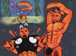 arthropod big_breasts blush breasts claws clothed clothing crab crustacean decapoda digital_media_(artwork) hi_res humanoid looking_at_viewer malacostracan male marine nikeshka nipples silly simple_background sketch smile solo