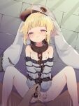  1boy 1girl ahoge azur_lane bar_censor bare_shoulders blonde_hair blush bottomless bound breasts brick_wall censored chain chain_leash chained clenched_teeth collar cuffs cum cum_in_pussy cum_overflow flat_chest grozny_(azur_lane) grozny_(bad_bunny_behind_bars)_(azur_lane) hat hetero highres hina_(bird_salty) leash long_sleeves looking_at_viewer lying missionary nipples official_alternate_costume on_back penis prison_clothes pussy rape red_eyes restrained sex shirt short_hair small_breasts solo solo_focus spread_legs striped_clothes striped_shirt sweat teeth tongue vaginal 