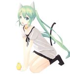  animal_ears bad_id bad_pixiv_id bell bird cat_ears cat_tail chick green_eyes green_hair hatsune_miku kagamine_len powhu socks solo tail vocaloid world_is_mine_(vocaloid) 