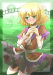  arm_warmers bad_id bad_pixiv_id blonde_hair blush bridge green_eyes kanchikinps mizuhashi_parsee pointy_ears scarf solo touhou 