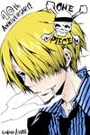  amano_akira cigarette colorized hair_over_one_eye loose_clothes loose_shirt male_focus necktie one_piece sanji shirt smoking solo straw_hats_jolly_roger third-party_edit 