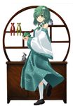  frog green_eyes green_hair kochiya_sanae nabeshima_tetsuhiro shoes snake socks solo touhou 