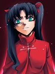 black_hair crazy_eyes fate/stay_night fate_(series) green_eyes solo toosaka_rin turtleneck two_side_up uraomote 