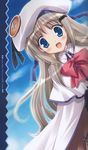  beret blue_eyes blush bow buttons cape happy hat ikegami_akane little_busters! long_hair noumi_kudryavka pink_bow ribbon silver_hair smile solo 
