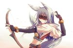  animal_ears artist_request blindfold blue_hair bow_(weapon) elbow_gloves facing_viewer fingerless_gloves gloves hunter_(ragnarok_online) ragnarok_online solo tail weapon 