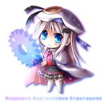  :3 aqua_eyes artist_request bat beret blush bow buttons cape character_name chibi cyrillic hat little_busters! long_hair noumi_kudryavka pink_bow russian school_uniform silver_hair solo thighhighs 