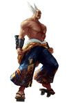  blue_hakama facial_hair geta hakama highres japanese_clothes kawano_takuji male_focus mishima_heihachi muscle mustache official_art pointy_hair sandals scar shirtless solo soulcalibur soulcalibur_ii tekken vambraces white_background white_hair 