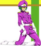  belt boots gloves green_hair hat lipstick makeup mazekoze-kinako military military_uniform peaked_cap solo sunglasses uchuu_senshi_baldios uniform 