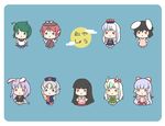  :&lt; animal_ears antennae barefoot black_hair blue_hair blush_stickers bow bunny_ears cape chibi cloud cross everyone ex-keine fujiwara_no_mokou green_eyes green_hair hair_bow hat horn_ribbon horns houraisan_kaguya imperishable_night inaba_tewi kamishirasawa_keine lavender_hair long_hair moon multicolored_hair multiple_girls mystia_lorelei necktie red_eyes reisen_udongein_inaba ribbon silver_hair simple_background skirt touhou translated two-tone_hair white_hair wings wriggle_nightbug yagokoro_eirin yuge_sasatarou 