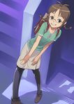  akizuki_ritsuko antenna_hair backpack bag braid brown_eyes brown_hair glasses idolmaster idolmaster_(classic) idolmaster_1 inu_(aerodog) pantyhose randoseru short_hair skirt smile solo twin_braids 