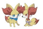  alternate_color bandana blue_bandana blue_eyes blush braid crying crying_with_eyes_open fang fennekin fox looking_at_another no_humans pokemon pokemon_(creature) pokemon_mystery_dungeon red_eyes simple_background single_braid sitting tears white_background yumeminoideyu2 