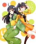  araragi_karen araragi_tsukihi black_hair brown_eyes fried_egg japanese_clothes kimono long_hair monogatari_(series) multiple_girls siblings side_ponytail sisters sotogawa_max yellow_eyes 