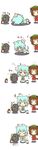  &gt;_&lt; 2girls 5koma animal_ears bandaid bird blue_hair brown_hair cat_ears cat_tail chen chibi closed_eyes comic crying eurasian_tree_sparrow face_down hat hestia_(neko_itachi) highres multiple_girls mystia_lorelei mystia_lorelei_(bird) o_o open_mouth petting reiuji_utsuho reiuji_utsuho_(bird) short_hair simple_background smile sparrow streaming_tears tail tatara_kogasa tearing_up tears touhou trembling white_background x_x |_| 