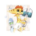  abemaru clank fur green_eyes lombax machine omniwrench ratchet ratchet_and_clank robot shower_cap soap towel video_games yellow_fur 