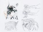  bdsm blindfold bondage bound claws concept_art corruption digimon eater_(digimon) eater_eve kamishiro_yuuko monochrome monster official_art tentacles trapped 
