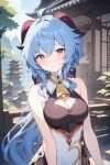  ai-generated asian badly blurry breasts calm character cinematic cleavage detailed ganyu_(genshin_impact) highres low negative non-web_source parted prompt: unrealistic warm well-lit 