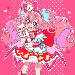  1girl cure_precious delicious_party_precure flower food frilled_skirt frills hair_flower hair_ornament heart highres kome-kome_(precure) nagomi_yui onigiri pink_ribbon precure ribbon skirt solo_focus twintails yufu_kyouko 