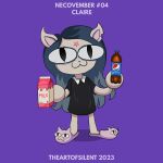 1:1 2023 anthro artist_name big_eyes biped black_clothing black_nose blue_hair cartoon_hangover claire_(the_summoning) clothing colored crossover domestic_cat featureless_hands felid feline felis female footwear fusion hair hi_res holding_object inverted_pentagram logo logo_parody long_hair looking_at_viewer mammal milk neco-arc occult_symbol pentagram pepsi pilk pupils purple_background shoes simple_background slippers slit_pupils solo symbol text the_summoning theartofsilent tsukihime type-moon