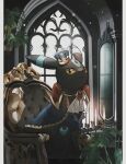  alternate_color black_fur border candle colored_sclera crown gem highres indoors jewelry mirror no_humans plant pokemon pokemon_(creature) reo_(mmocc123) shiny_pokemon sitting throne umbreon umbreon_(noble) yellow_sclera 