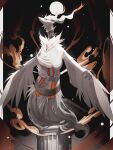  border claws closed_mouth column fire highres moon no_humans pillar pokemon pokemon_(creature) reo_(mmocc123) reshiram solo white_border white_fur winged_arms wings 