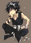  bandages black_hair hiei_(yuu_yuu_hakusho) male_focus purple_eyes red_eyes solo third_eye toujou_sakana yuu_yuu_hakusho 