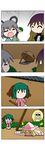  4koma =_= @_@ absurdres animal_ears blonde_hair brown_hair chibi comic drop_trap fairy_wings flying_sweatdrops food gradient_hair green_hair grey_hair hat highres hijiri_byakuren kasodani_kyouko lily_white minigirl mouse_ears multicolored_hair multiple_girls nazrin o_o purple_hair rakugaki-biyori sakura_mochi silent_comic skull_and_crossbones solid_circle_eyes sweatdrop touhou wagashi wings 