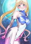  1girl absurdres arion_canvas bishoujo_senshi_sailor_moon blonde_hair bodysuit breasts covered_nipples earrings gloves green_eyes highres jewelry large_breasts long_hair looking_at_viewer magical_girl moon sailor_moon skin_tight smile solo tsukino_usagi twintails very_long_hair 