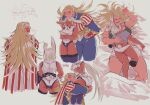  addy_(@vegeebs) american_flag american_flag_print amputee animal_ears ass blonde_hair boku_no_hero_academia cape cuddling dark-skinned_female dark_skin domino_mask double_amputee flag_print grey_hair hair_slicked_back head_rest highres leaning_forward leotard lifting_person mask mirko muscular muscular_female rabbit_ears rabbit_tail sleeping star_and_stripe_(boku_no_hero_academia) striped_bodysuit striped_cape superhero_costume tail tall_female yuri 