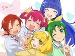  aoki_reika bad_id bad_pixiv_id blonde_hair blue_hair blush green_eyes green_hair hair_tubes hairband hino_akane_(smile_precure!) hoshizora_miyuki kise_yayoi long_hair midorikawa_nao multiple_girls nanairogaoka_middle_school_uniform one_eye_closed open_mouth pink_hair ponytail precure red_hair school_uniform short_hair smile smile_precure! twintails ume_(plumblossom) v white_hairband yellow_eyes 