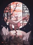  alternate_color cherry_blossoms colored_skin highres leg_up mienshao no_humans petals pink_skin pokemon pokemon_(creature) reo_(mmocc123) rock shadow shiny_pokemon tree whiskers 