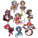  animal_ears barefoot biwa_lute black_hair blue_eyes bow bowl brown_eyes brown_hair cape double_dealing_character drum drumsticks everyone flower funamushi_nomore green_eyes grey_eyes grey_hair hair_bow hair_flower hair_ornament hairband head_fins holding_needle horikawa_raiko imaizumi_kagerou instrument jacket japanese_clothes kijin_seija long_hair lowres lute_(instrument) mallet mermaid miracle_mallet monster_girl multicolored_hair multiple_girls musical_note necktie needle one_eye_closed pixel_art red_eyes sekibanki short_hair sitting sitting_on_drum sitting_on_object skirt staff_(music) sukuna_shinmyoumaru touhou tsukumo_benben tsukumo_yatsuhashi wakasagihime wolf_ears 