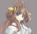  ahoge braid brown_hair detached_sleeves elehime hairband japanese_clothes kantai_collection kongou_(kantai_collection) purple_eyes sketch smile solo 