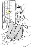 anthro barred_window bed clothed clothing depression emotional felid feline female flower fluffy_ears furniture hair hi_res hospital_bed long_hair mammal milkymittens mimmi_(milkymittens) plant sitting sketch solo