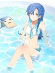  :o :| arm_support bangs bikini blue_hair blush bow bow_bikini brown_eyes chihacula closed_mouth flat_chest hair_between_eyes idolmaster idolmaster_(classic) kisaragi_chihaya knees_together_feet_apart long_hair navel necktie open_mouth partially_submerged sailor_bikini sailor_collar sailor_swimsuit_(idolmaster) sitting solo sou_(tuhut) swimsuit wading_pool water white_bikini 