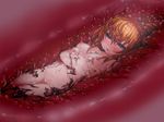  bad_end blonde_hair blue_eyes breasts cecil_(mon-musu_quest!) digestion dissolving_clothes inside_creature medium_breasts midriff mon-musu_quest! navel nipples nude satania_(mon-musu_quest!) slime unbirth unbirthing vore 